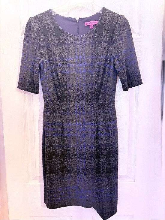 Betsey Johnson Dresses & Skirts - Betsey Johnson Black and Blue Plaid Midi Sheath Dress